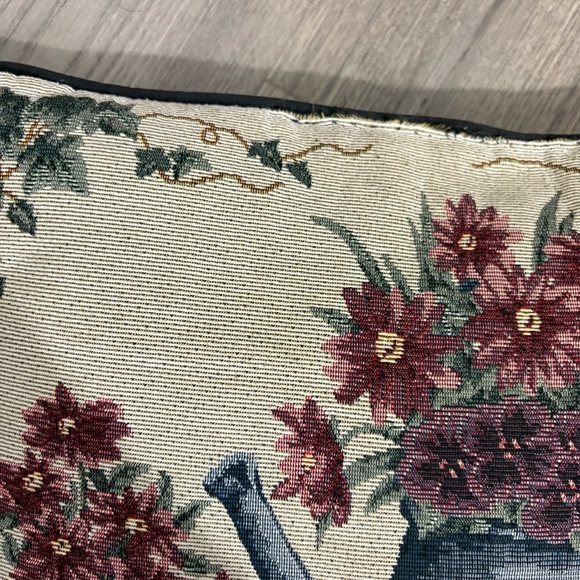 Needlepoint Tapestry Throw Pillow Watering Can Floral Spring 12x17 Easter Garden - Picture 12 of 12